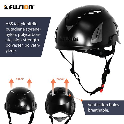 Fusion Climb Meka II Climbing and Zipline Safety Helmet - Black, 6.25-Inch H x 10.3-Inch L x 8.25-Inch W