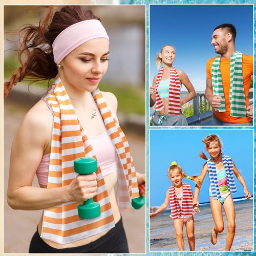 Breling 12 Count Stripe Cooling Towels for Neck and Face, 40 x 12 Inch Microfiber Breathable Chilly Fast Drying Ice Towels for Women Men Training Sport Yoga Gym Athletes Exercise