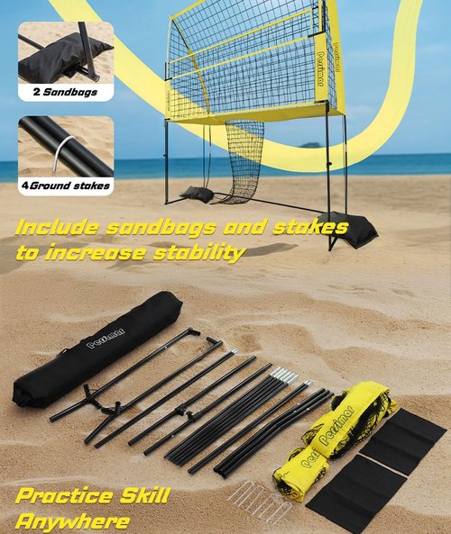 Volleyball Training Net System,7 Adjustable Heights Practice Equipment Net Station,Improve Volleyball Serve&Spike Skills with Ball Return, Portable &Easy Setup for Backyard Individual &Team Practice