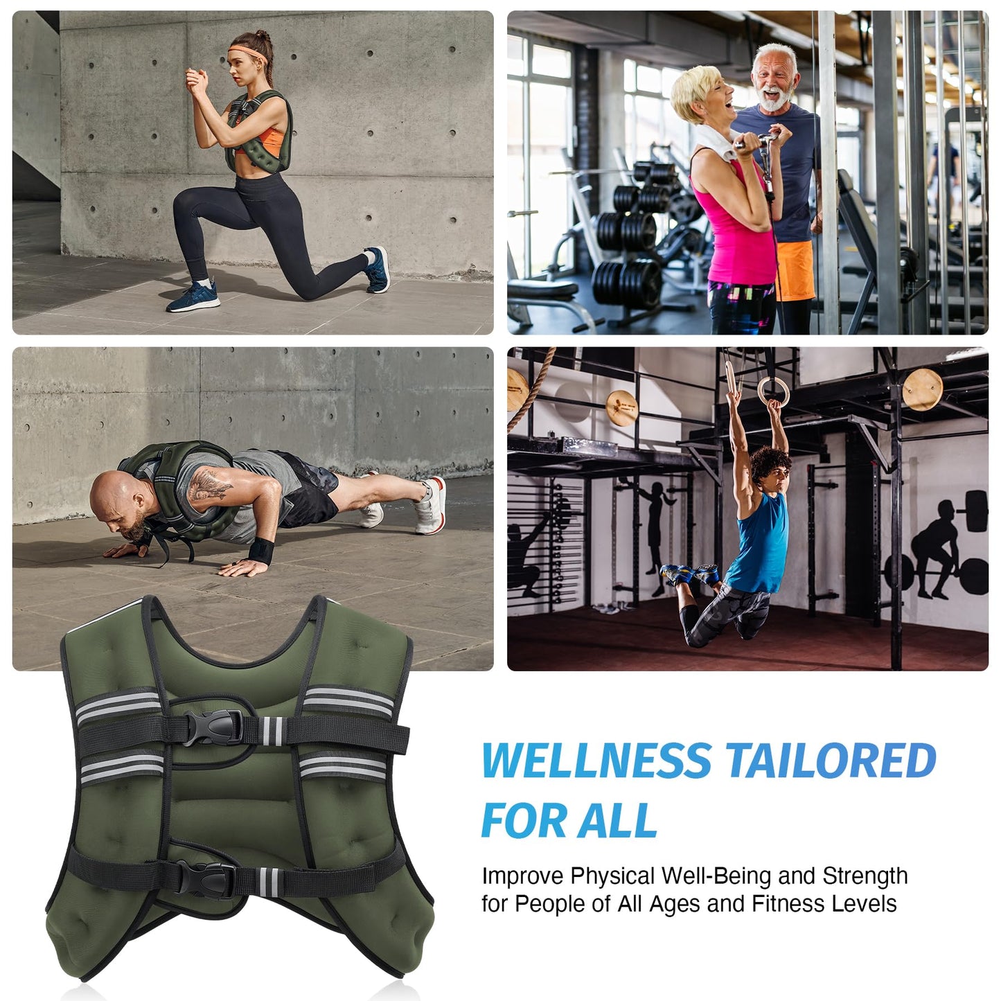 ZELUS Weighted Vest, 6lb/8lb/12lb/16lb/20lb/25lb/30lb Weight Vest with Reflective Stripe for Workout, Strength Training, Running, Fitness, Muscle Building, Weight Loss, Weightlifting, Green(20 lb)