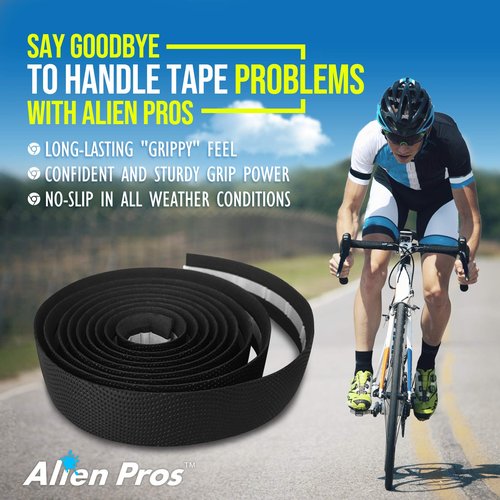 ALIEN PROS Bike Handlebar Tape PU (Set of 2) Black - Enhance Your Bike Grip with These Bicycle Handle bar Tape - Wrap Your Bike for an Awesome Comfortable Ride (Set of 2, Black)