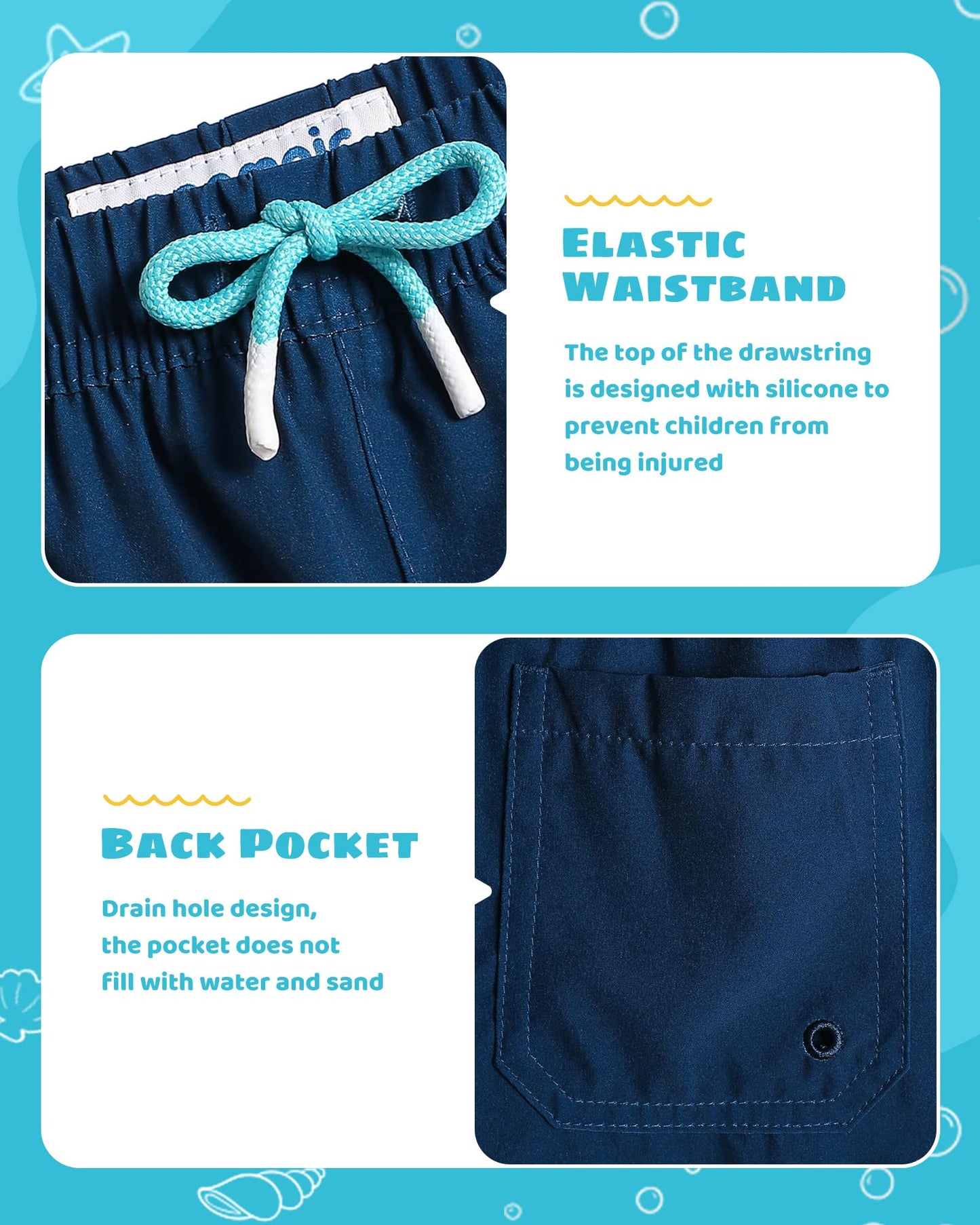 maamgic Boys Swim Trunks with Compression Liner Toddler Stretch Swim Shorts Quick Dry Swimming Trunks Boxer Brief 2 in 1 Beach Shorts Navy Lake Blue 5/6