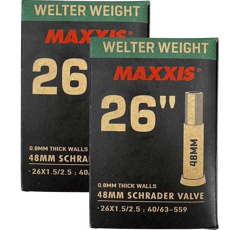 Maxxis Welter Weight 26'' Inner Tube, 48mm Schrader, 1.50–2.50", Black, 2 Pack