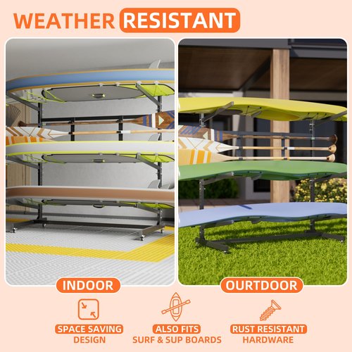 METAN Upgraded Wide Metal Kayak Storage Rack 3 Levels,59’’Wide Freestanding Heavy Duty Adjustable Kayak Stand Indoor Outdoor Storage Rack Garage with Wheels,Black,Assembly Required