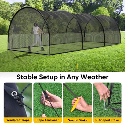 30FT Portable Baseball & Softball Batting Cage for Backyard – Enclosed Batting Net with Pitching Machine Hole, Sturdy Frame & Carry Bag, Ideal for Home Hitting & Pitching Practice, 30 x 13 x 9 ft