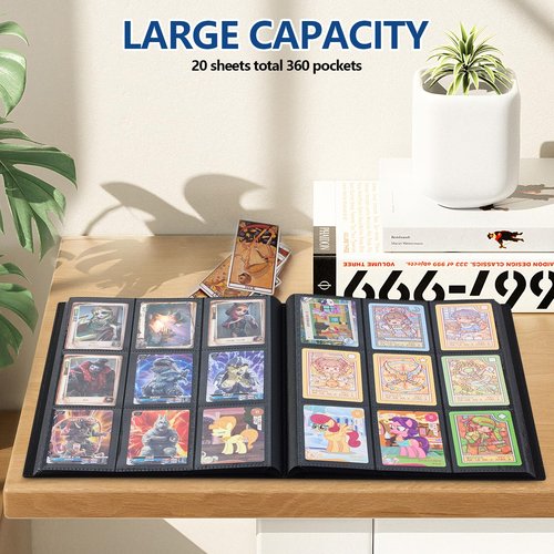 Card Binder, EDUDIIU 9 Pockets Premium Trading Card Binders, Cards Collection Binder Album, Side Loading Yugioh Holder Book for Sport, Football, Baseball Collector - Black