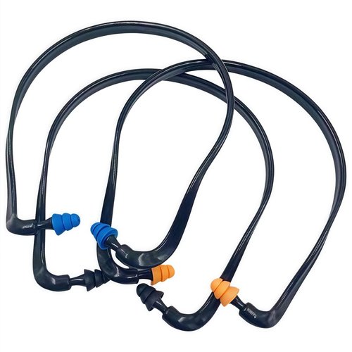 Banded Earplugs for Shooting 29dB NRR - Noise Cancelling Reusable Silicone Ear Plugs for Sleeping, Concerts, Work & Sports - Lightweight 3-Pack (Orange/Blue/Black)