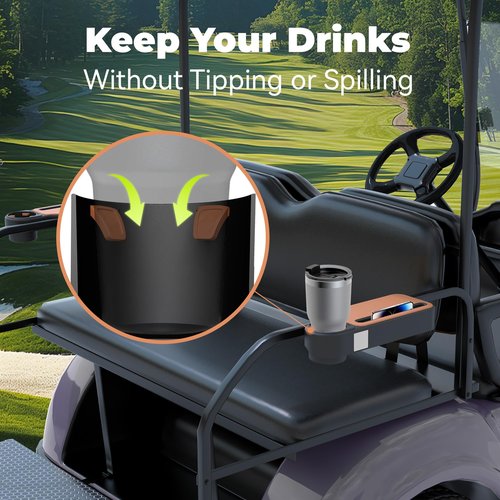 Upgraded Golf Cart Armrest with Cup Holder – Universal Fit for EZGO, Club Car, Yamaha – Waterproof, Golf Cart Accessories, Larger Armrest Area, No Drilling Required, Fits 1" & 1.25" Square Tubes