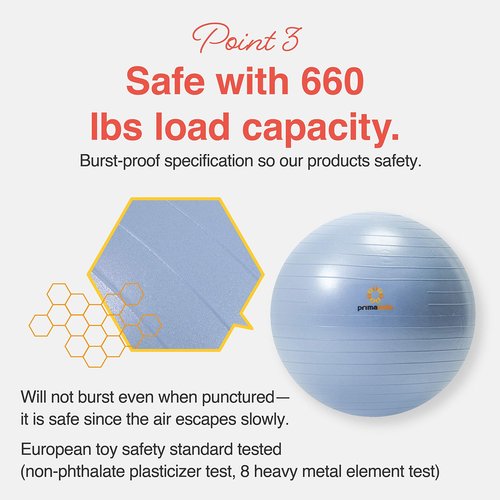 primasole Exercise Ball for Balance Stability Fitness Workout Yoga Pilates at Home Office & Gym 75cm Pale Gray