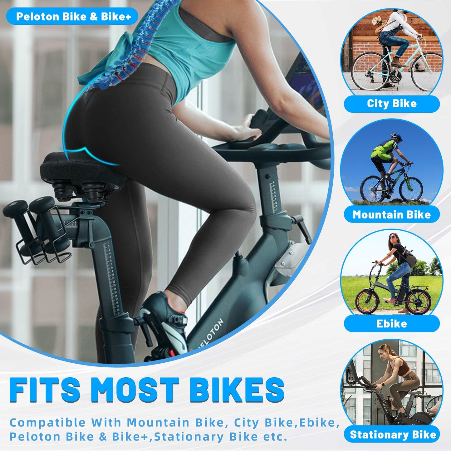 CDYWD Oversized Bike Seat for Men & Women, Comfortable Gel Padded, Extra Wide Bicycle Seat Cushion Comfort, Replacement Saddle for Peloton, Stationary Exercise Bike, Mountain Bike, Cruiser, City Bike