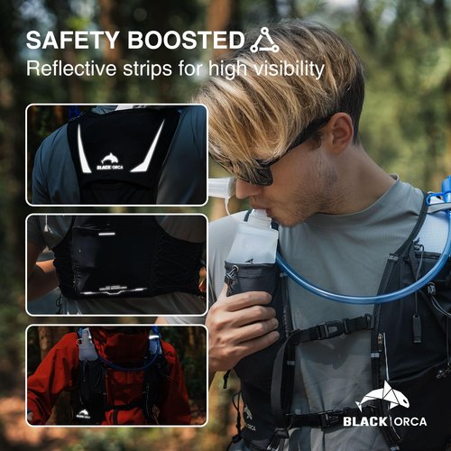 BLACK ORCA Running Vest for Women Men Hydration Vest with 2L Water Bladder Lightweight Reflective Runners Vest for Hiking, Cycling, Trail, Running, Marathons