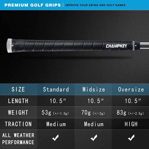 CHAMPKEY X-WEAVE Rubber Golf Grips 13 Pack with Full Repair Kits - Medium Lower Hand Golf Club Grips - Enhanced Grip and Traction Golf Grips for Men and Women(Black,Midsize)