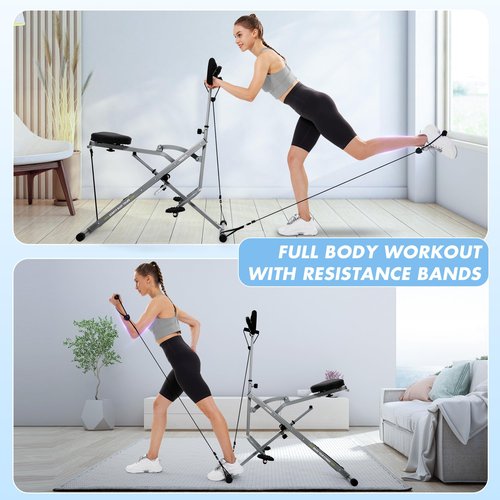 FLYBIRD Gray Squat Machine, Ride Rowing Machine for Glute Core Legs Cardio Exercise, 4 Adjustable Resistance Levels, Foldable & Easy Setup, Full Body Workout Home Gym, 350 LBS Capacity