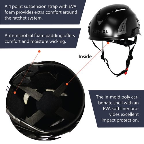 Fusion Climb Meka II Climbing and Zipline Safety Helmet - Black, 6.25-Inch H x 10.3-Inch L x 8.25-Inch W