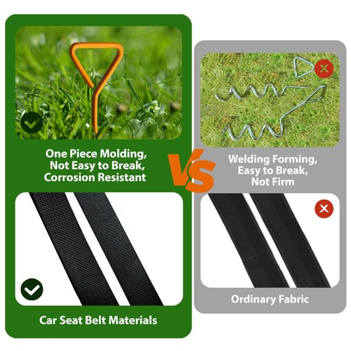 Trampoline Stakes Tent Garden Stake Heavy Duty Trampoline Parts Tent Canopies, Carports,Swing Sets Stake Corkscrew Shape Steel Stakes Anchor Kit,Bonus 4 Strong Belt,Black