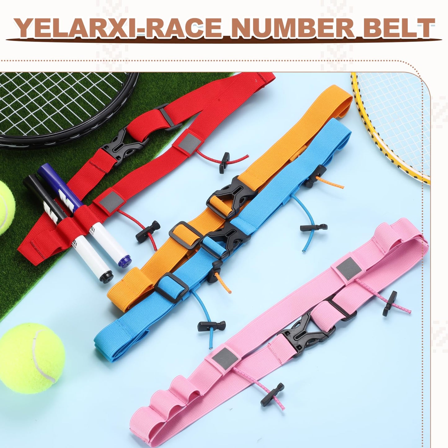 YELARXI Bib Belt, Race Belt Triathlon Running Number Holder Elastic Comfortable with 6 Gel Loops, Sport Race Bib Holder 2Pcs, Rose Red for Runners/Marathon/Cycling