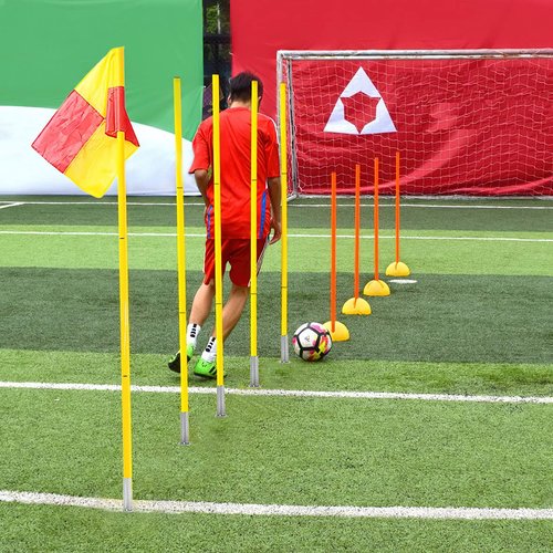 Scooer Football Field Corner flags with Storage Bag, Portable Soccer Flags Soccer Poles,Dribbling Soccer Equipment for Training - Set of 4 for Turf (Soccer Poles Flags)