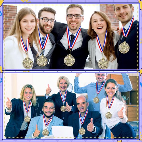 Quelay 100 Pcs Award Medals Bulk 2 Inch Gold Winner Medals with Neck Ribbons for Sports Tournaments Competitions Party Favors(Great Job)