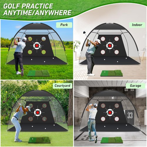 Zensouds Golf Net, 10x7FT with Golf Practice Mat, Hitting Aid Nets for Backyard Driving Chipping Training Swing with Target Outdoor or Indoor– Gifts for Men/Dad/Him