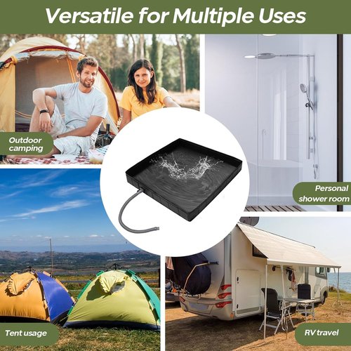 Portable Shower Pan 41" x 41" x 5" Foldable Camping Shower Base with Drain Hose and Clamp Shower Basin for Outdoor, Camping, Beach