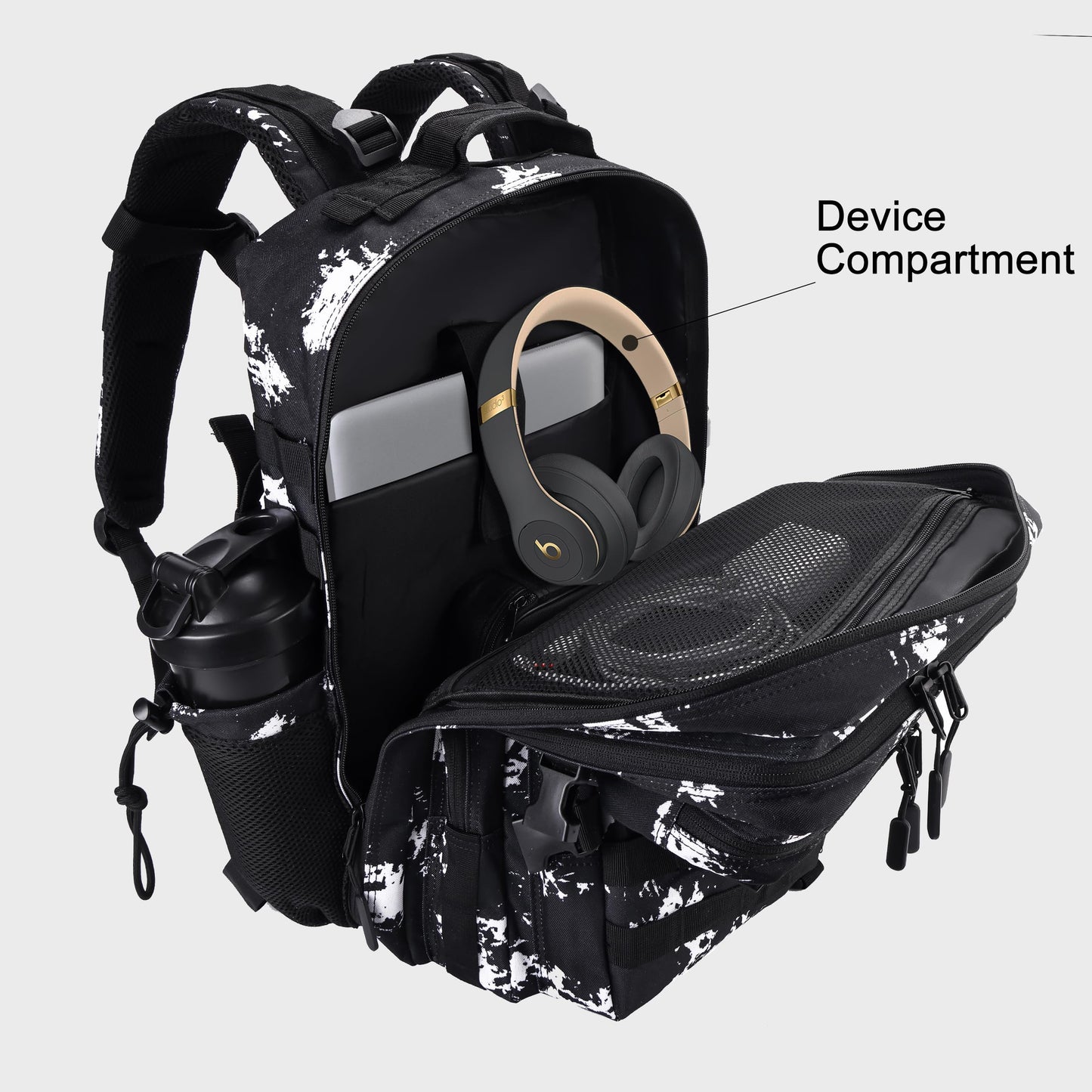 LHI Military Tactical Backpack for Men and Women 45L Army 3 Days Assault Pack Bag Large Rucksack with Shoe Compartment - Black Lightning