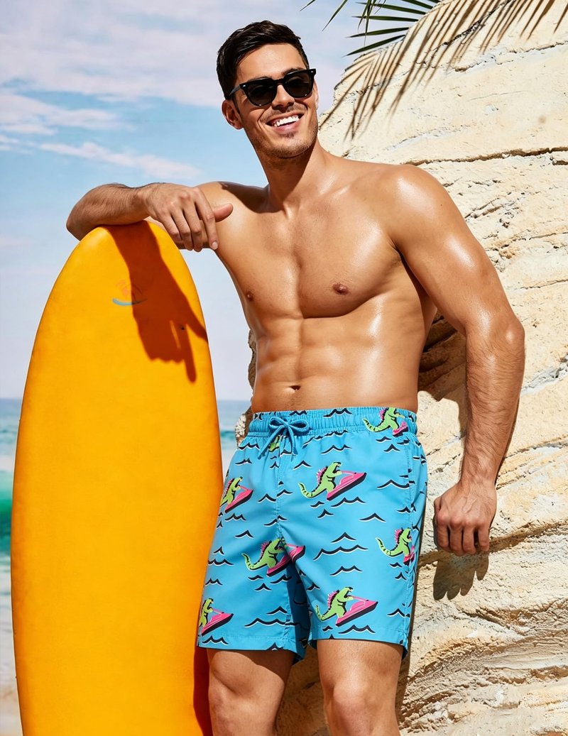 CoozySphere Mens 7 Inch Swim Trunks with Compression Liner and Zipped Pocket Quick Dry Board Shorts Bathing Suit for Beach