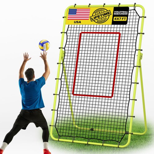 CHAOBING 7x4 FT Volleyball Rebounder Net, 5-Angle Adjustable with Steel Frame & High-Tension PE Netting, for Lacrosse, Baseball, Soccer Practice Perfect for Setting, Spiking, and Bumping (Green)
