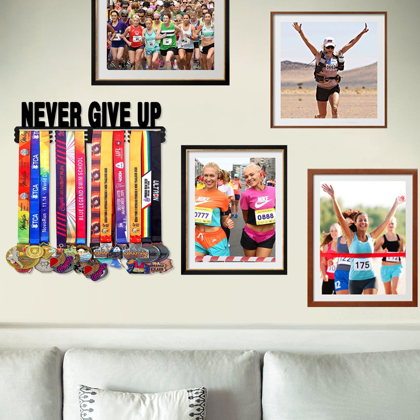 Goutoports Medal Holder Display Hanger Rack Frame for Sport Race Runner Sturdy Black Steel Metal Over 60 Medals Easy to Install-HOL30P