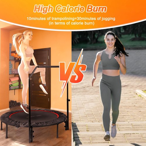 40"/48" Foldable Mini Trampoline for Adults 450/600 LB Rebounder Trampoline with Adjustable Foam Handle for Home Gym Small Exercise Trampoline for Indoor or Garden Workout
