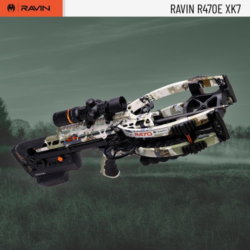 RAVIN R470E XK7 Crossbow Package for Archery & More – Electric Camo Bow w/Helicoil Technology, Versa-Draw Crank, & 100-Yard Scope w/Speed Lock – 470 FPS, Kings XK7 Camo – Pre-Assembled & Lightweight