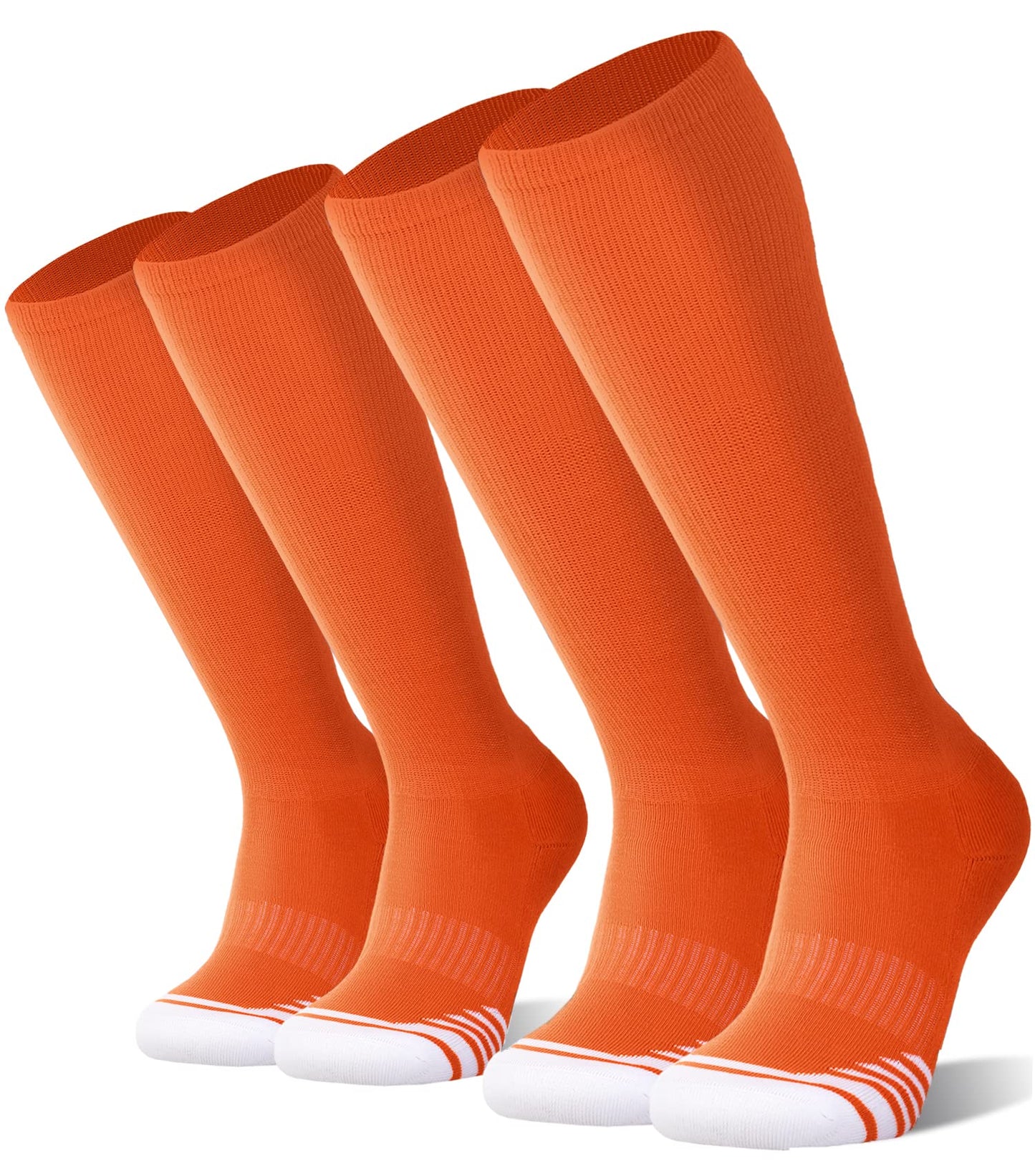 FITRELL 2 Pack Baseball Soccer Softball Socks for Kids Youth Men & Women Over-the-Calf Knee High Socks, Orange, Small