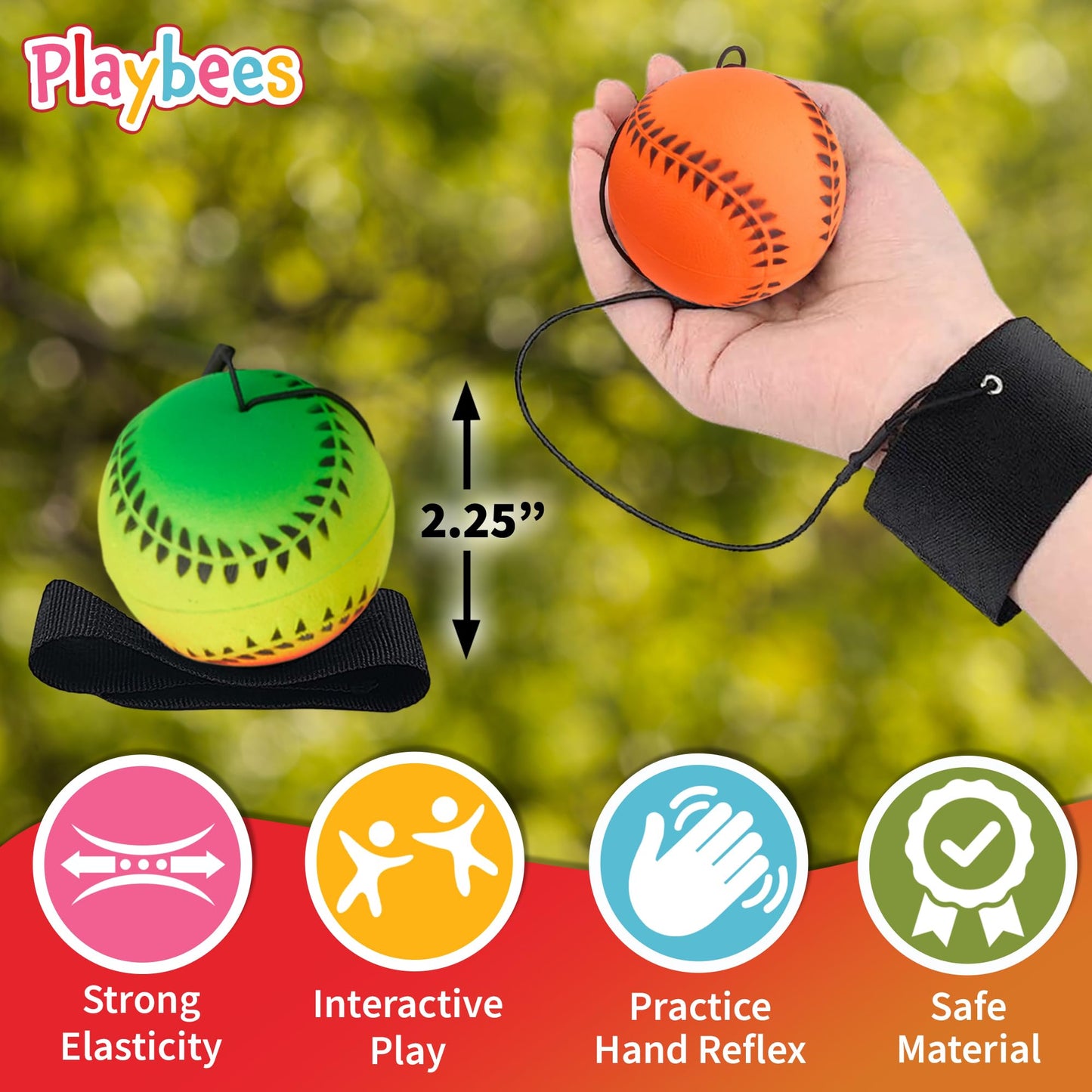 Playbees Wrist Baseballs Neon Reactive - 6 Pack - Practice Sports Balls for Fun Outdoor Activity for Kids - Spring Training, Party Favor, Baseball Season Gift, Sports Team Party Bag Filler