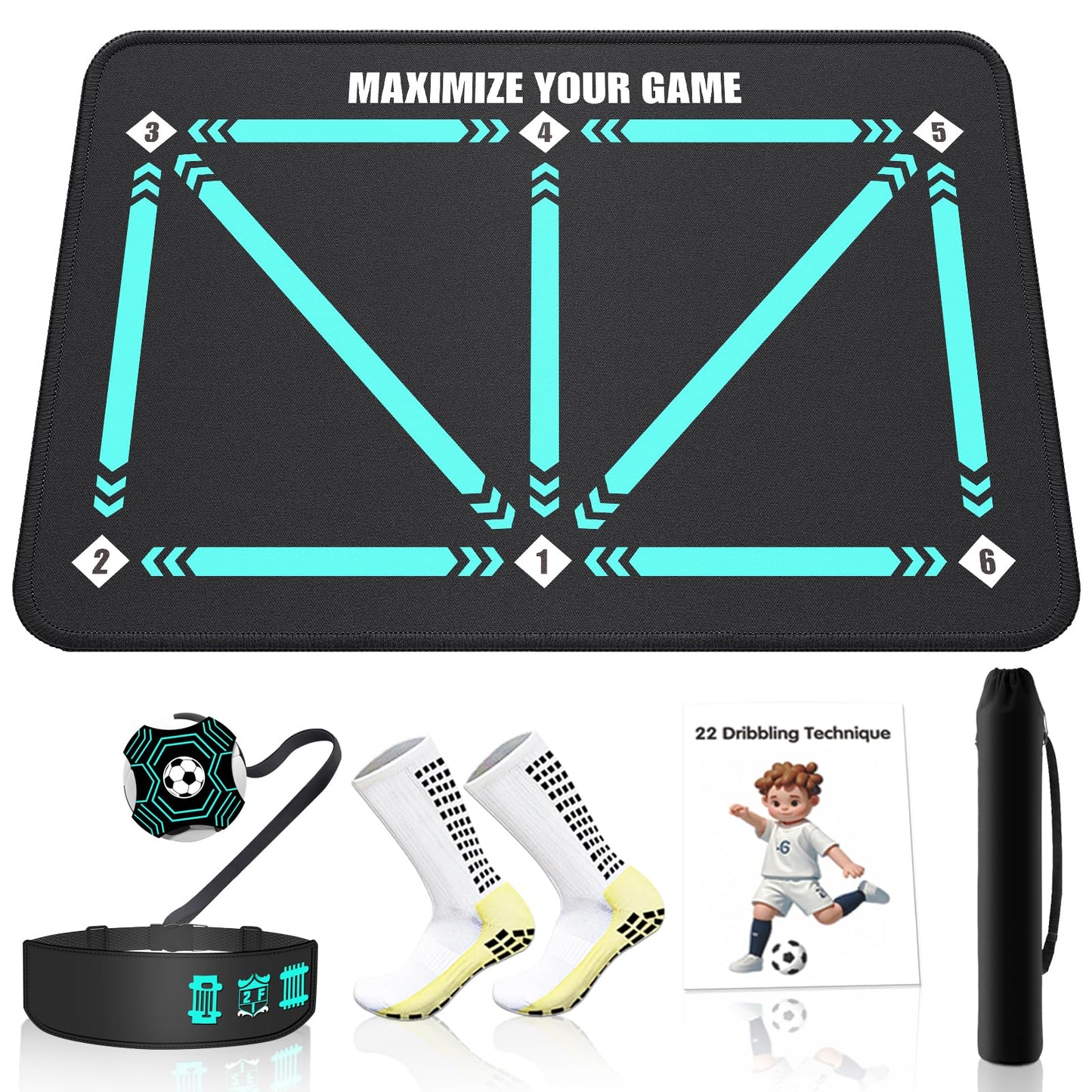 2F22E Soccer Training Mat with Non-Slip Surface and Silent Shock Absorption - Soccer Footwork Training Mat for Teens 6-11 Years Old (Youth Sports Equipment)