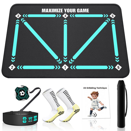 2F22E Soccer Training Mat with Non-Slip Surface and Silent Shock Absorption - Soccer Footwork Training Mat for Teens 6-11 Years Old (Youth Sports Equipment)