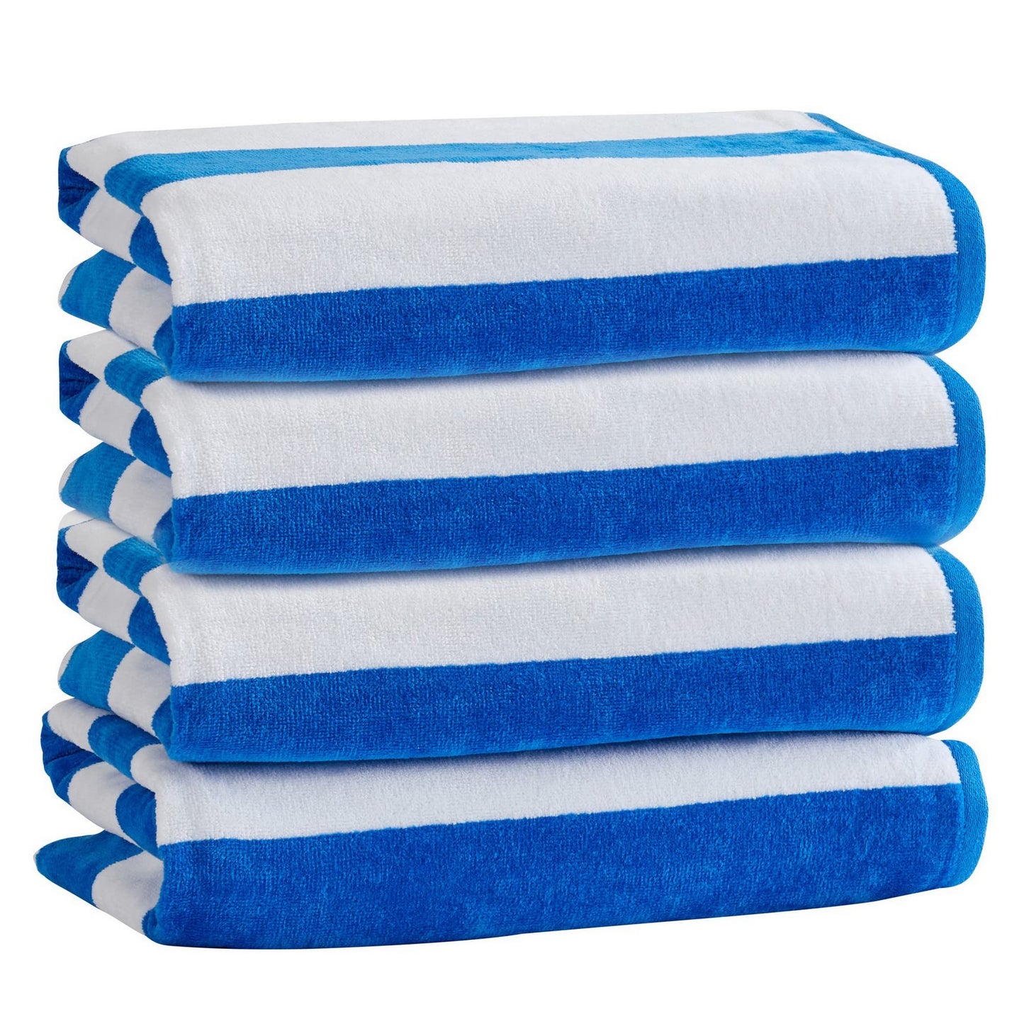 Market & Place 100% Cotton Velour Cabana Stripe Beach Towel Set 30" x 60" - Ultra Soft, Plush, & Highly Absorbent Towels for Pool, Beach, & Swimming. Marina Collection (4-Pack, Royal Blue)