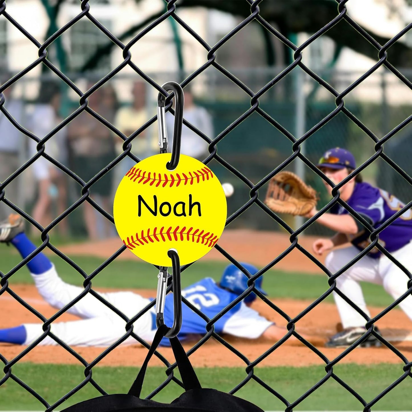 12 Pack Baseball Softball Bag Fence Hooks – Thick Fence Clips with Writable Acrylic Plates – Dugout Organizer for Baseball Softball Gear, Backpacks, Helmets, Bottles, Team Gifts