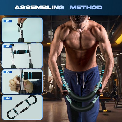 Rictine Twister Arm Trainer, 50-110lb 6-Level Force Adjustment Chest Workout Equipment, Arm Trainer, Portable Power Twister Bar, Chest Trainer for Men & Women, Detachable Design Fitness (Blue)