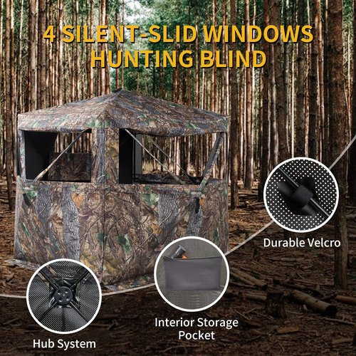 FUNHORUN Hunting Blind 360 Degree See Through Ground Blind with Carrying Bag, 2/3 Person Pop Up Camouflage Tent Portable Concealed Shelter