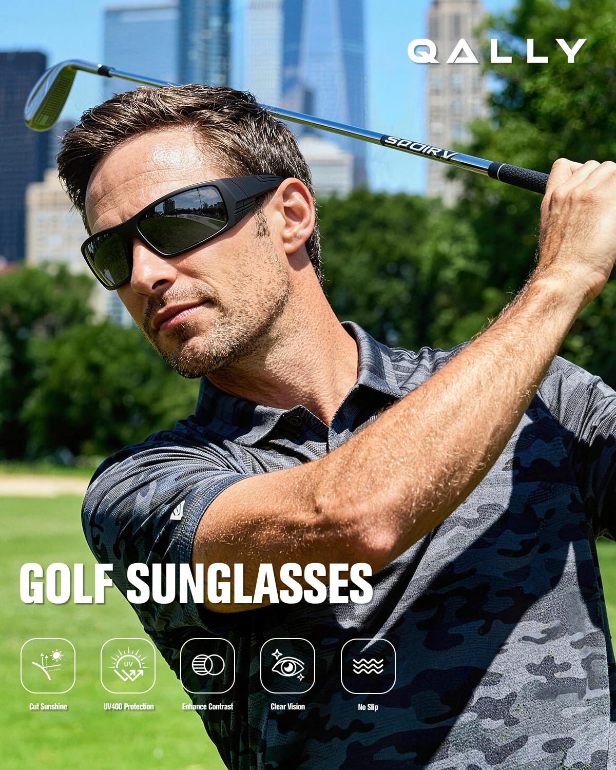 QALLY Polarized Sports Sunglasses for Men Women Wrap Around Sun Glasses UV400 Protection Mens Sunglasses Cycling Fishing Golf