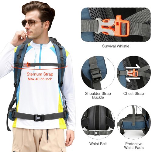 ShowyLive 60L Waterproof Hiking and Camping Backpack for Men - Durable, Lightweight Large Hiking Backpack with Rain Cover, Multi Compartments, and Adjustable Straps, Blue