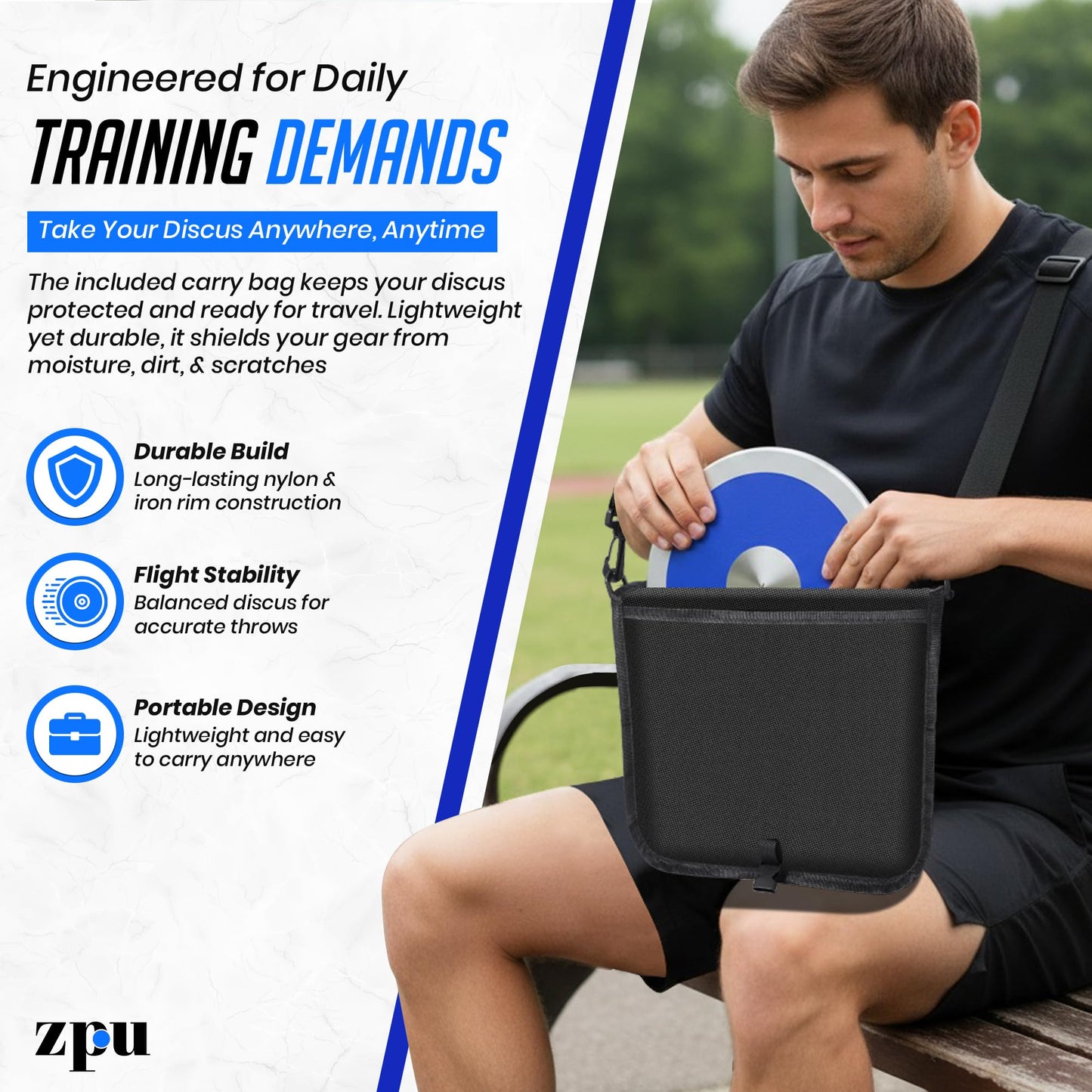 ZPU 1kg Nylon Discus with Black Carry Bag, Sports Practice & Competition Discus for Track and Field, Outdoor Practice Throwing Discuses for Men Women, Blue