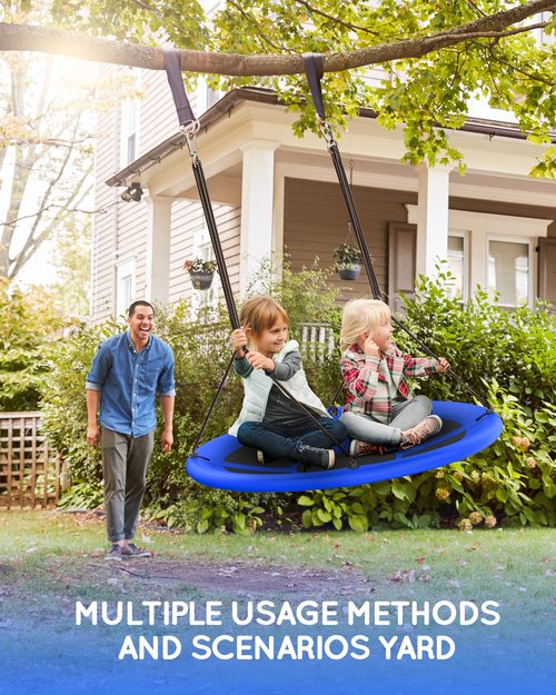 Everyfun 43" Saucer Tree Swing for Kids Adult, 700lbs Weight Capacity, Waterproof Flying Saucer Swing with Adjustable Hanging Straps, Swing Seats for Backyard Outdoor Indoor Playground, Blue