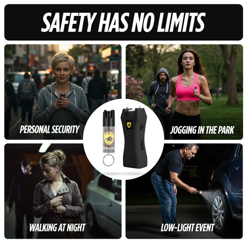 Guard Dog Security Stun Gun Flashlight and Pepper Spray Keychain Self Defense for Women Safety Set, Personal Protection, 16 ft Range