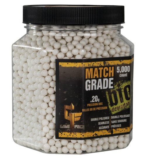 Game Face 20GBW5J 6mm Match Grade .20-Gram 6mm White Biodegradable Airsoft BBs, Multi (5000-Count)