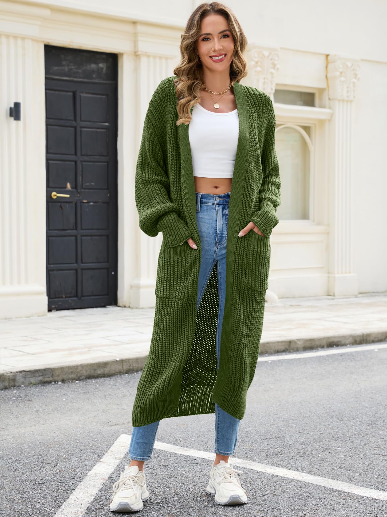 AUGCONE Women's Oversized Cardigans Sweater Long Coat Knit Fall Winter Cozy Outfits with Pockets