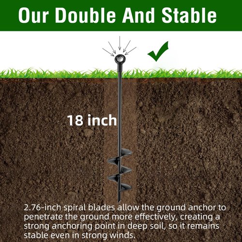 Fabulas Ground Anchors Heavy Duty, Swing Set Anchor Kit 18 Inch 4 Pack Screw in Earth Anchors Trampoline Stakes High Wind Metal Auger Anchor for Shed Tent Carports Securing Animals Camping Mobile Home