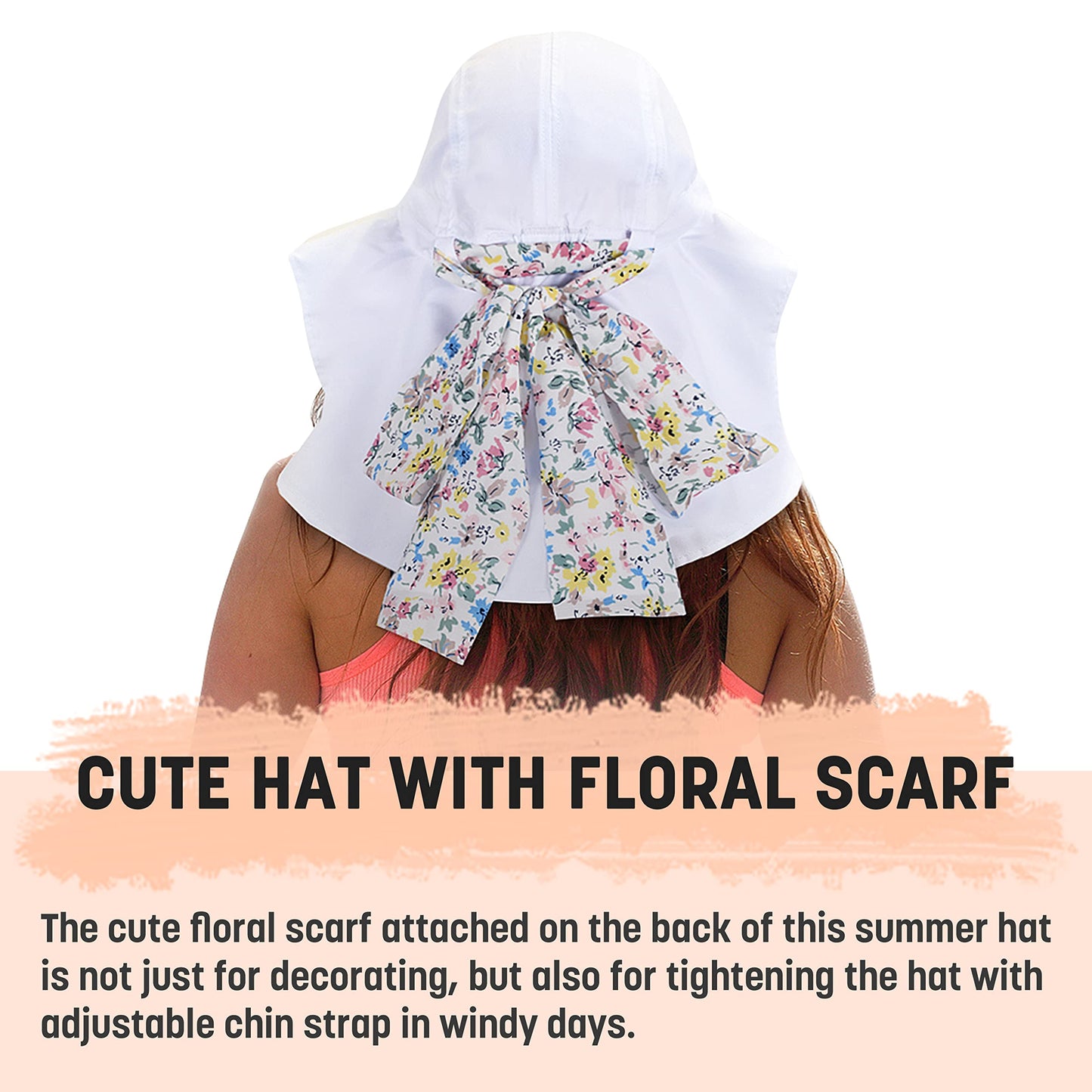 Solaris UPF 50+ Women's Wide Brim Sun Hat – Lightweight Foldable with Detachable Scarf & Neck Cover, UV Protection for Hiking, Beach, Gardening White