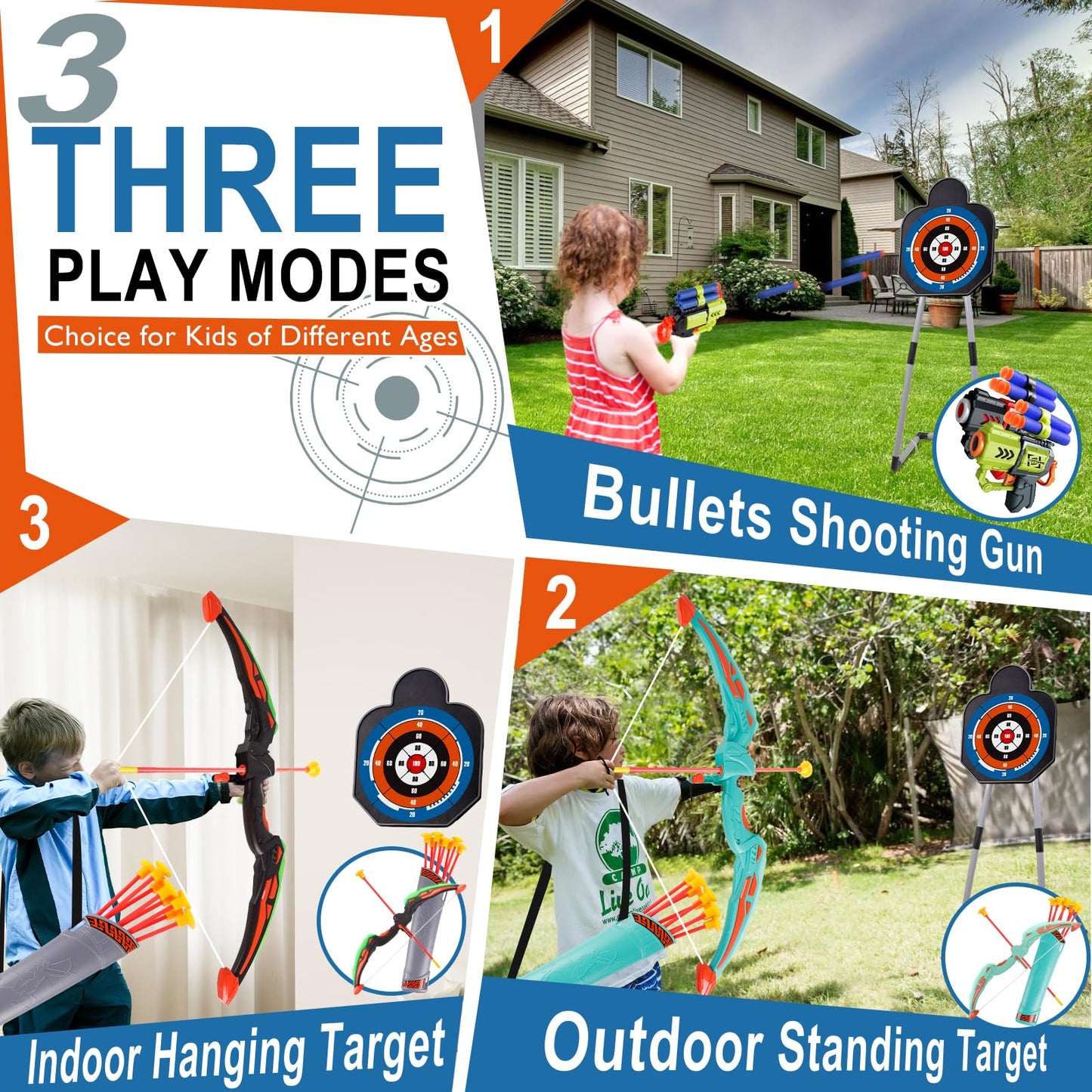 TWFRIC 2 Pack Bow and Arrow for Kids - LED Light Up Archery Set with 16 Arrows, 1 Standing Target & 2 Quivers - Fun Indoor/Outdoor Toy for Boys & Girls Aged 3-12