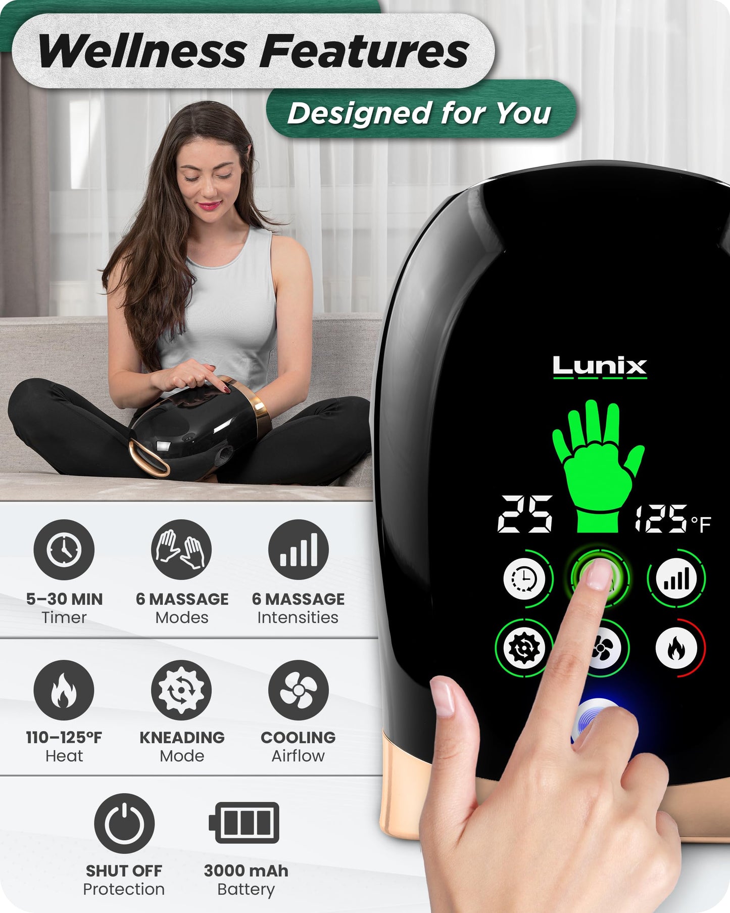 Lunix LX30 Rolling Hand Massager with Kneading & Compression, Heated
