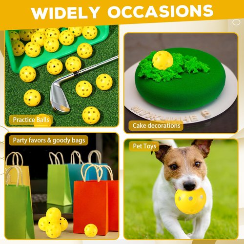 Lunmon 24 Pack Practice Golf Balls 42 mm Limited Flight Plastic Golf Training Airflow Hollow Ball for Driving Range Swing Practice Backyard Indoor Outdoor Home (Yellow)